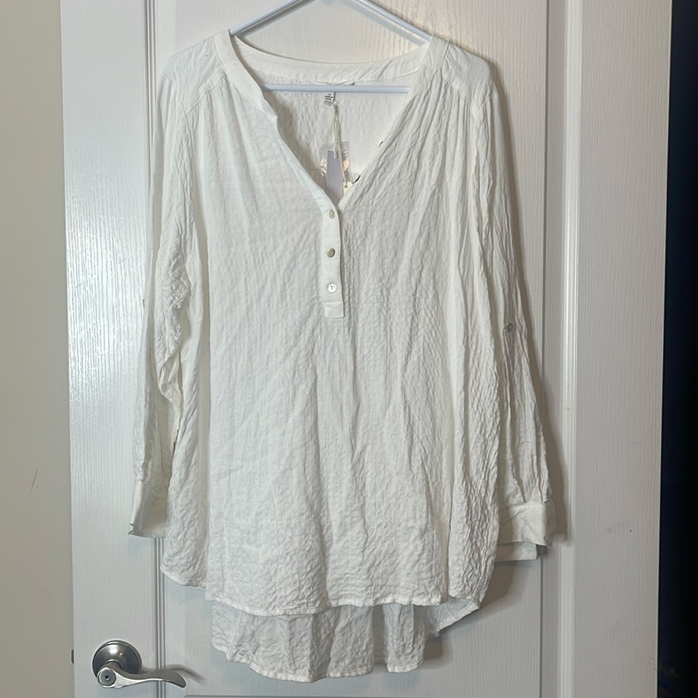 Jane + Delancey Long Sleeve Tunic Blouse White 1X